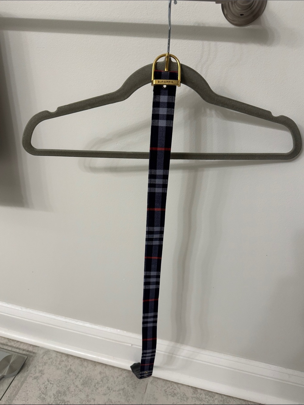 Burberry Navy Plaid Leather-Trim Key Strap with Gold Hardware - Picture 1 of 7